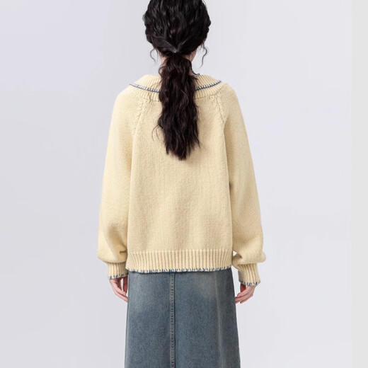 Fitma Horn Button Polo Neck Sweater Women's 2025 Autumn and Winter New Style Lapel Loose Soft Waxy Thickened Bottoming Sweater Top Yellow L Recommended 120-140 Jin Jin equals 0.5 kg