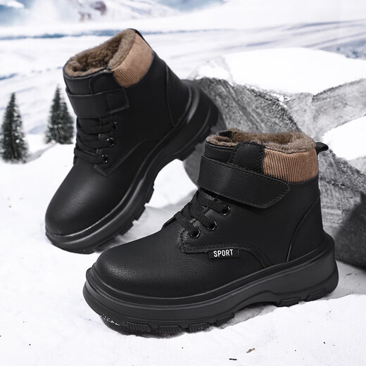 Children's Martin boots boys' winter primary school students' Chinese Bangalore thickened boots girls' warm cotton leather boots for middle and large children 806 new version boots black 28