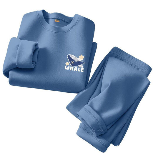 Baleno Boys' Autumn Clothes and Autumn Pants Set Autumn and Winter Home Clothes 2025 New Class A German Velvet Children's Pajamas Blue BNL Cute Shark X+ Blue 120