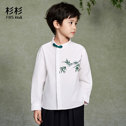 Shanshan boys' shirt new Chinese style long-sleeved children's autumn and winter style men's and large children's buttoned national style casual shirt white 120