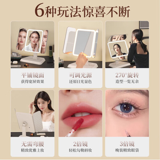 CEFERA makeup mirror with light mirror beauty mirror vanity mirror shell mirror desktop mirror princess mirror birthday gift for girlfriend regular model - upgraded pearl white high-brightness lamp beads 270 super wide angle 1 piece