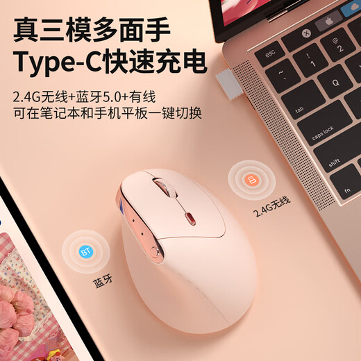 B.O.W航世MD280L mini Ai智能语音三模人体工学无线有线蓝牙垂直便携鼠标女生办公立式充电无线鼠标 影黑色丨AI人体工学三模鼠标丨充电版