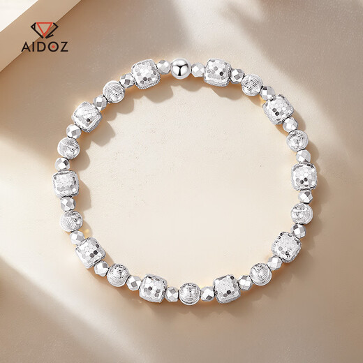 Aido Diamond pt950 platinum small Rubik's cube transfer bead bracelet for women platinum laser watermelon bead elastic rope bracelet, net gold weight 18.32 grams, about 6mm thick