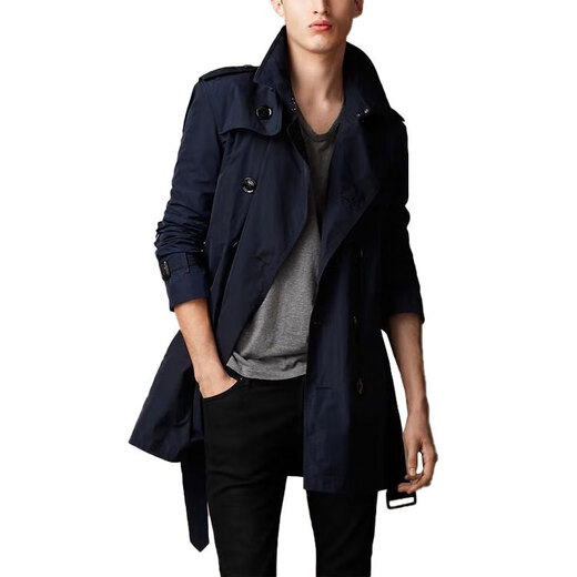 BURBERRY solid color lace-up double-breasted long-sleeved windbreaker men's dark blue S