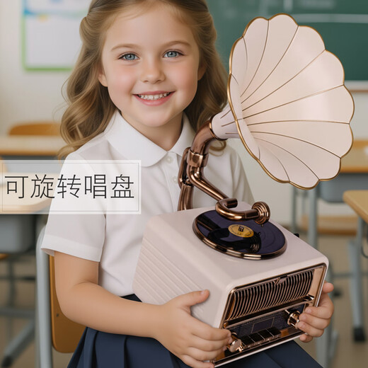 Jinmo Retro Mini Gramophone Large Speaker Bluetooth Small Audio Antique Speaker Multifunctional Creative Gift Ornament 908 908 White - Rotating Turntable - Song U Disk