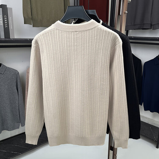 Playboy cleanfit henley collar sweater men's autumn and winter loose inner sweater lazy style fake two-piece off-white L