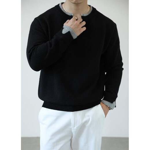 Kuraishi Kazuki trendy brand old money retro Henry collar sweater men's 2025 autumn and winter fashion versatile casual warm top light gray M