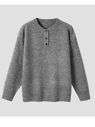 Xiaohongshu's hot style light gray circle yarn Henry collar sweater men's winter lazy style relaxed knitted sweater light gray upgraded model M M