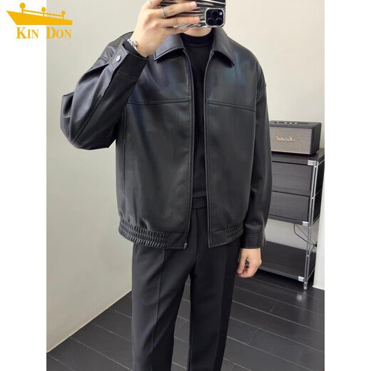 Retro brown soft leather jacket, men's light and mature style, fashionable lapel executive jacket, autumn top, coffee color 3XL (recommended 165-180Jin Jin equals 0.5kg)