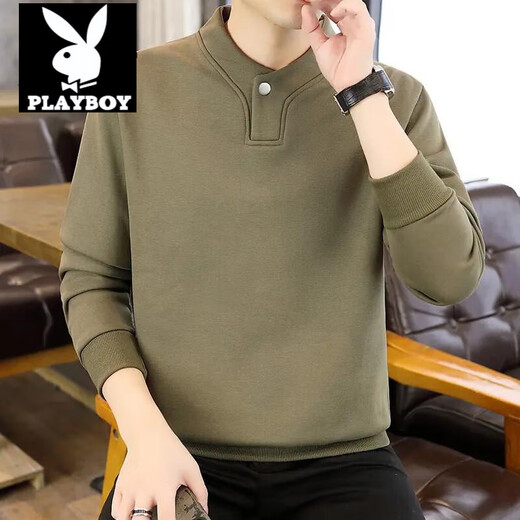 Playboy (PLAYBOY) Henry collar sweatshirt men's long-sleeved T-shirt men's spring and autumn half turtleneck inner layering shirt men's slim fit clothes 77012 white M recommended 90-105Jin Jin equals 0.5 kg