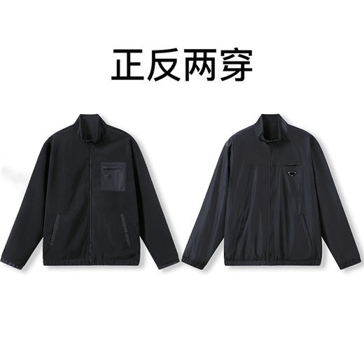 Italian classic two-wear autumn and winter men's velvet warm and stylish reversible windproof stand-collar jacket night sea blue 1512 L recommended 120-140 Jin Jin equals 0.5 kg