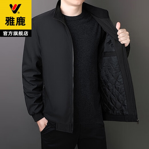 Yalu Men's Executive Jacket Cotton Coat Jacket Autumn and Winter Thickened Velvet Middle-aged and Elderly Plus Fat Large Size Cotton-padded Jacket Dad's Clothes Black Cotton XL Recommended 110-125Jin Jin is equal to 0.5 kg
