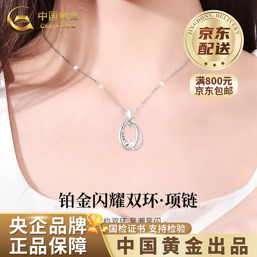 China Gold PT950 Platinum Double Oval Necklace Women's Pendant Clavicle Valentine's Day Birthday Gift for Girlfriend and Wife PT950 Platinum Double Oval Pendant About 2.1g Free Silver Chain