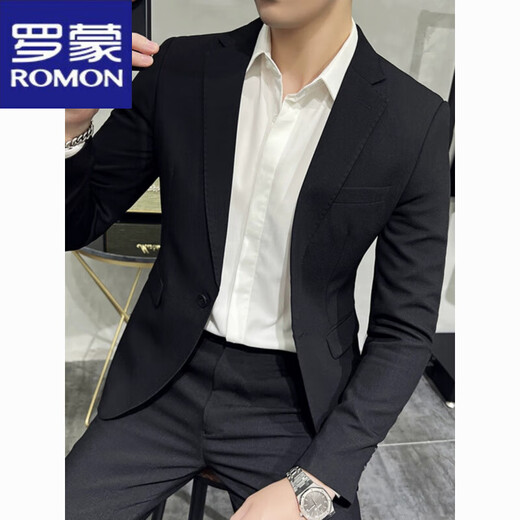 ROMON men's suit jacket, high-end, handsome, Korean version, slim fit, British yuppie business casual groom's suit, trendy dark green suit + vest + pants, two buckles M 100-115 Jin Jin is equal to 0.5 kg