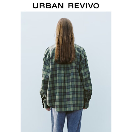 UR2025 new autumn women's American retro contrast plaid long-sleeved cardigan shirt UYY250060 green plaid S