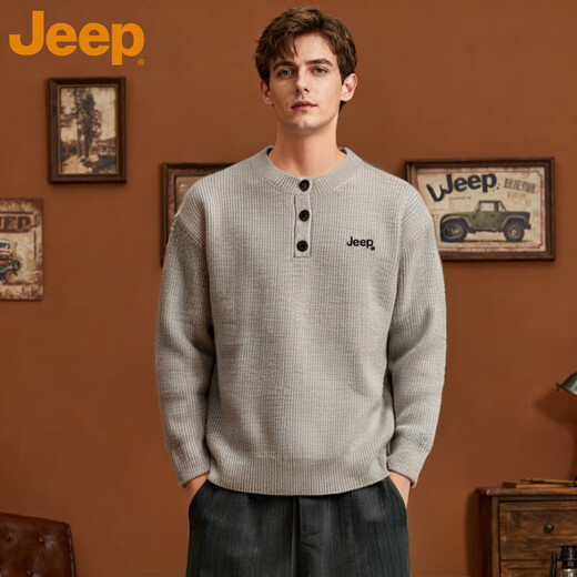 Jeep (JEEP) American brand Henry collar sweater men's 2025 autumn new loose casual lazy style sweater men's navy blue 3XL