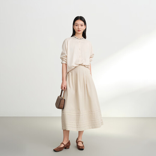 EP Yaying 2025 Autumn New Women's Clothing Stand Collar Simple Beige Relaxed Long Sleeve Single-breasted Shirt 2217A Beige M