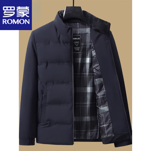 ROMON short cotton coat men's winter casual thickened cotton jacket middle-aged and elderly dad's winter coat down jacket LW-8803 Navy blue 3XL 190 suitable for 140-155Jin Jin equals 0.5 kg