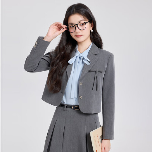 Age-reducing college style formal occasion suit skirt formal college student teaching interview speech defense suit two-piece suit four-button_black suit + blue shirt + skirt_free belt S