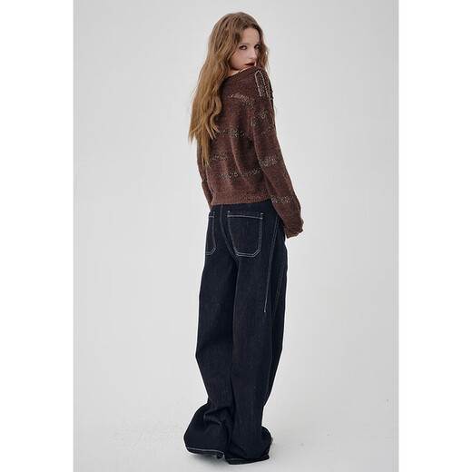 Fairy's pocket v-neck sweater cardigan for women 2025 autumn and winter slimming heavy-duty design long-sleeved sweater top temperament coffee color S