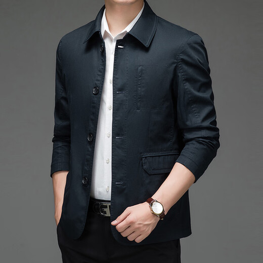 BESNOS spring and autumn pure cotton windbreaker men's short business casual middle-aged and elderly men's dad jacket thin jacket top light khaki M /170 (suitable for 110-135Jin Jin equals 0.5 kg)