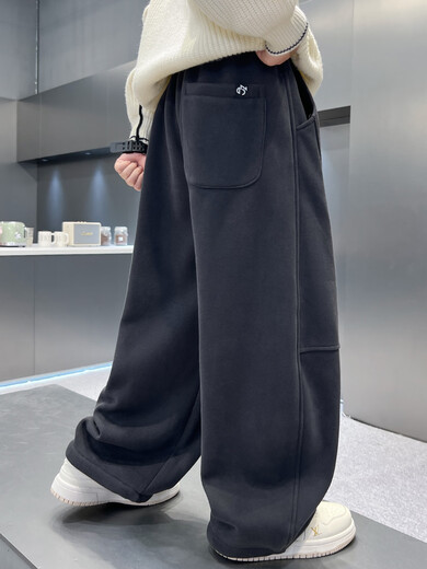 Xiaohongshu popular boys' autumn and winter pants with velvet and thickening 2025 new all-in-one velvet junior high school students winter children blue velvet style cm 120