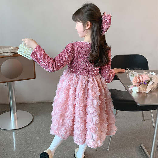 Piggy Banner (PEPCO) Princess Dress Girls Fashionable Girls Sequin Birthday Dress Winter Children's Dress Pink Velvet 130