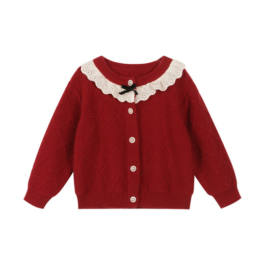 LUSON Xiao O Bao children's clothing baby girl New Year red sweater cardigan suit 2026 winter baby daughter daughter New Year jacket