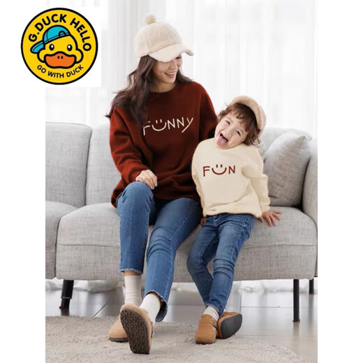 G.duck fried street parent-child outfit plus velvet sweatshirt for a family of three in autumn and winter mother-daughter outfit 2025 New Year baby New Year greeting clothes red (autumn style) 180 adult XL size 135Jin Jin is equal to 0.5kg -150Jin Jin is equal to 0.5kg