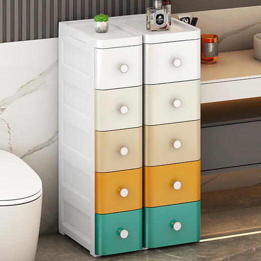 JD Logistics Furniture Crack Storage Cabinet Drawer-type Storage Rack Bathroom Kitchen Narrow Storage Cabinet 25cm Width Pure White 6 Layers