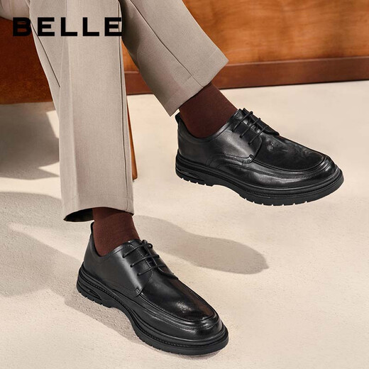Belle Commuting Business Leather Shoes 2025 Men's Leather Pleated Height Casual Shoes A1373AM4 Black 2 40