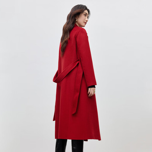 Shandubila New Year Red Long 100% Wool Coat Women's Winter Women's Waist Slimming Double-sided Woolen Commuting Coat