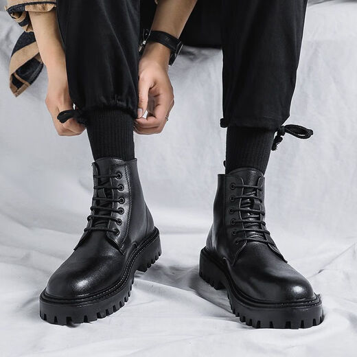 Martin Boots Herumn Herumn Neue Herrenschuhe Arbeit Schuhe wasserdichte Kleidung-resistente Arbeitsschutz dicker Sohle hohe Top-Stiefel Casual Lederschuhe Trend ZQ01 Black 40