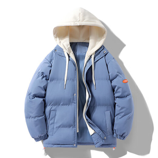 Fake two-piece hooded cotton coat, men's bread coat, winter men's and women's couple's thickened warm jacket, cotton jacket, black 2XL