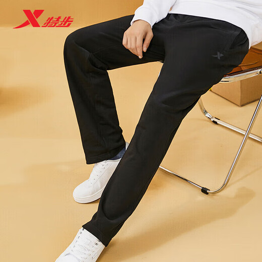 特步（XTEP）直筒运动裤男裤秋冬季男士宽松针织卫裤跑步长裤垂感休闲裤子黑色 针织长裤-黑【春秋款】 XL