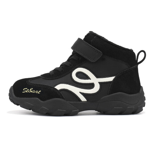 Saturday plus velvet sports shoes, autumn and winter boys' warm casual shoes, girls' running shoes, moral training shoes, beige 34