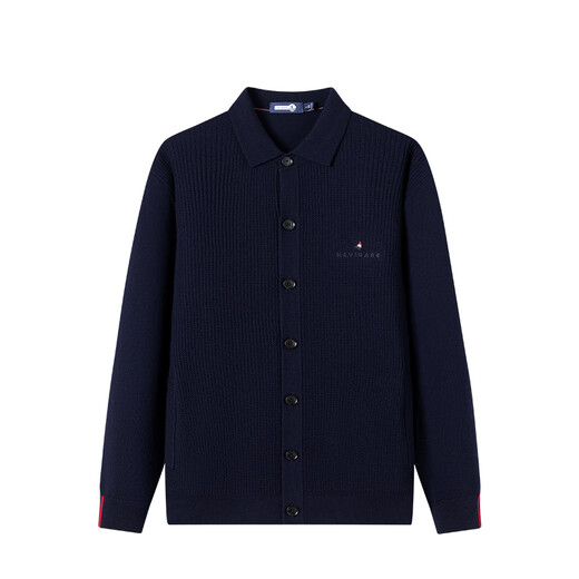 Navigare Italian dinghy men's lapel cardigan autumn and winter commuting pure wool cardigan solid color sweater jacket for men navy blue XL size