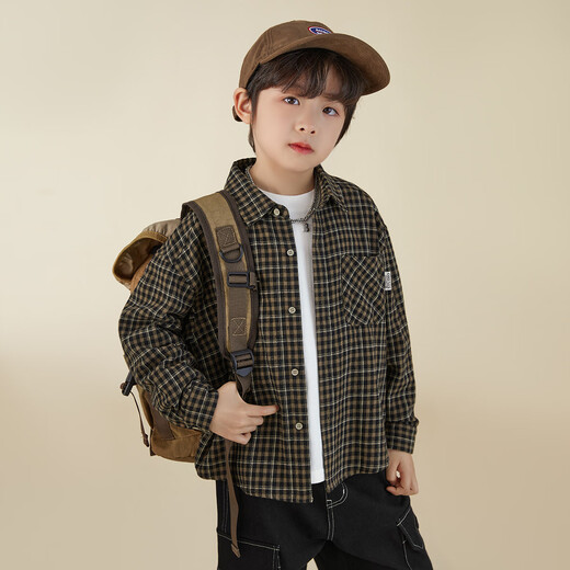 Duojia Literary Temperament Boys' Shirts Children's Spring and Autumn Casual Versatile Jackets Medium and Large Children's Pure Cotton Plaid Shirts
