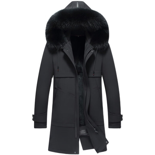 CHEVALPES国际一线品牌2025冬季新款派克服男中长款水貂内胆皮毛一体整貂皮 黑色(狐狸毛领+貂绒内胆) M 170