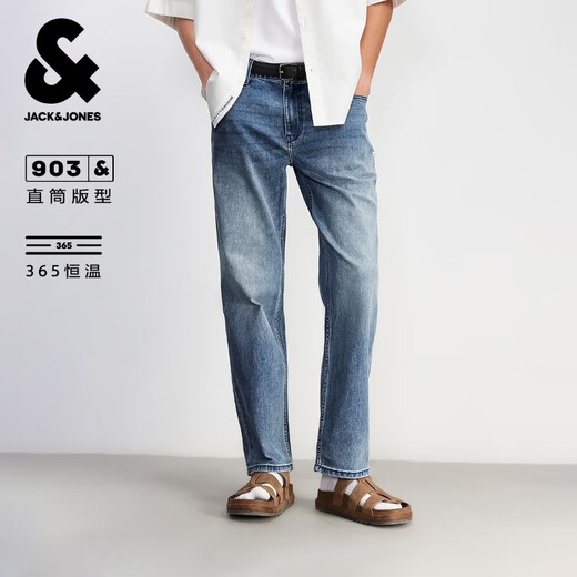 JACK&JONES Men's Clothing All Seasons Constant Temperature Stretchy Soft Comfortable 903 Straight Jeans Men's Trendy Versatile Pants Brand Men's Pants 086 Medium Blue Denim Loose Straight Leg, Small Card Size 32 175 W32/L32