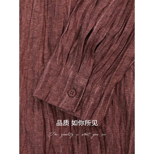 COCOBELLA重工炒色压褶气质酒红衬衫早秋通勤长袖衬衣SR7029 酒红色(古法苏木炒色) M