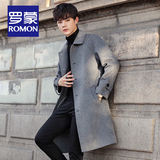 ROMON double-sided woolen mid-length woolen coat men's autumn and winter casual versatile coat young and middle-aged cold-proof warm windbreaker men black XL / weight 120-135Jin Jin is equal to about 0.5 kg