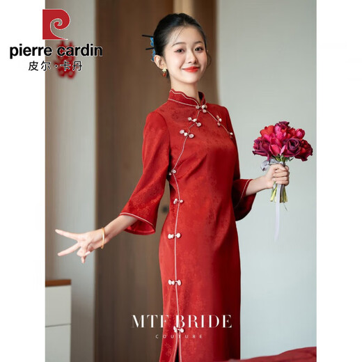 Pierre Cardin (Pierre Cardin) red cheongsam ancient bride wedding engagement dress out of the pavilion and home toasting dress slim female dress red cheongsam S