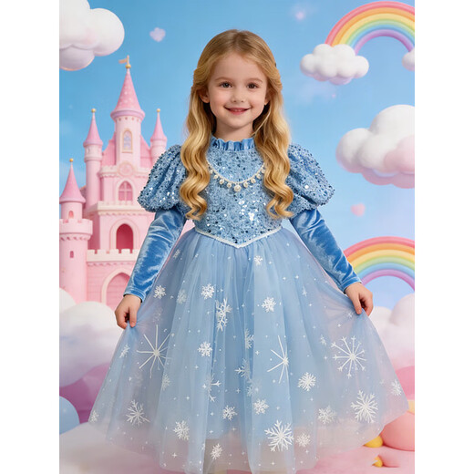 Children's Frozen Elsa princess dress autumn and winter little girl high-end birthday tutu skirt girl Elsa plus velvet plus velvet dress single skirt 120