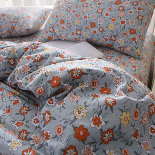 Yusen Yifei Literary Youth Dirty Gentle Sheet Single Piece Quilt Cover Pillowcase 100 Twill Forget-Me-Not Little Flower Yellow Bottom Quilt Cover 200x230