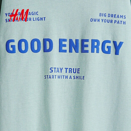 H&M Children's Clothing Children's Boys T-shirt 26 Spring New Cool Street Style Printed Round Neck Style Short Sleeves 1241007 Gray Turquoise/Energy 150 150/76 (10-12Y)