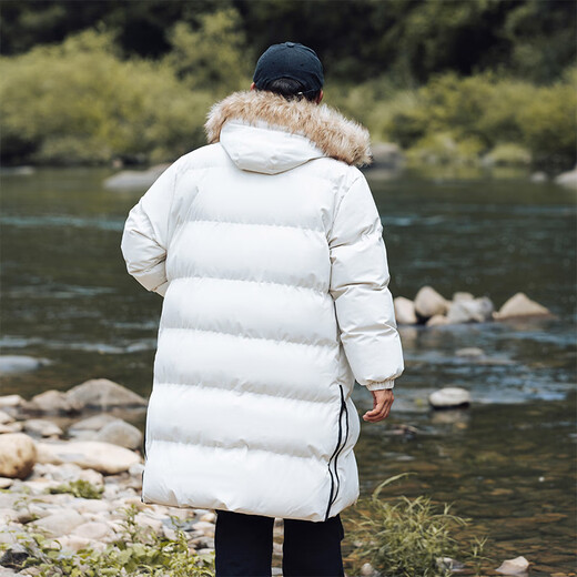 Early Tang Dynasty cotton-padded clothes for men and women, medium-length, hooded, large fur collar, thickened warm cotton-padded clothes, winter military coats, cotton-padded jackets, off-white 3XL