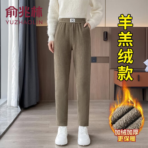 Plush pants for women to wear as outerwear in winter, thickened cold-proof casual pants, versatile slimming corduroy, Northeastern lamb velvet warm pants, black, cold-resistant extra thick lamb velvet 4XL recommended 135-150Jin Jin equals 0.5kg