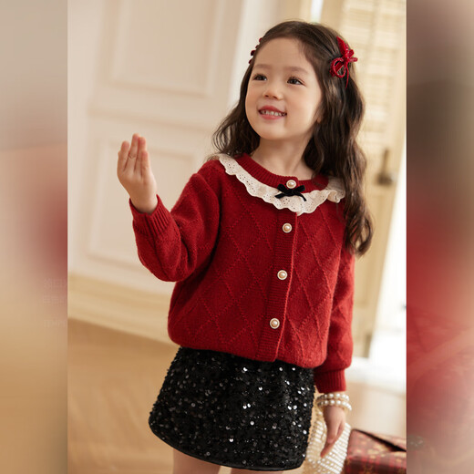 LUSON Xiao O Bao children's clothing baby girl New Year red sweater cardigan suit 2026 winter baby daughter daughter New Year jacket