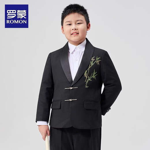 Luo Meng fat boy suit suit boy's plus size suit children's host performance clothing big children's performance dress fat boy two-piece suit jacket + trousers 130